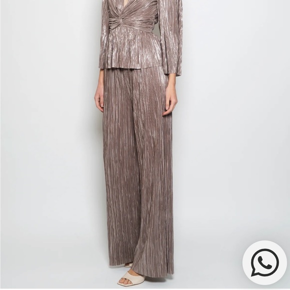 SABINA MUSAYEV Gold Metallic Plisse Pleated Tom Wide Leg Pants Small NWT - Picture 7 of 12